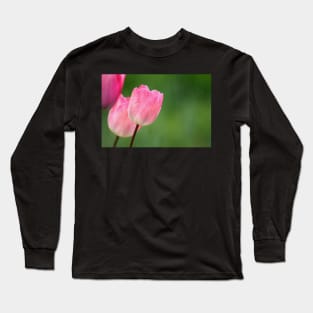 Pink tulips blossom close up, spring floral photo Long Sleeve T-Shirt